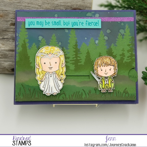 Kindred Stamp - Forest Elves and Size Doesn't Matter with Forest Stencil Background
